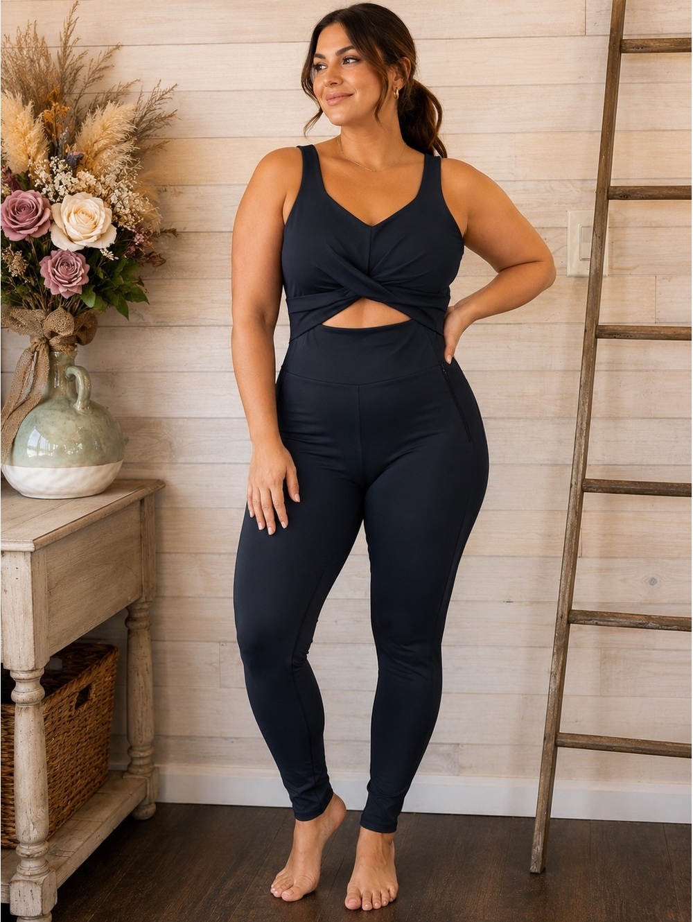 Girlfriend Collective Cutout One-Piece Jumpsuit Navy Blue Small SSB-00000445